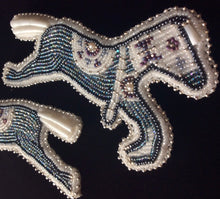 Load image into Gallery viewer, Hooded Horse Earrings with Dentalium Shells and Beaded Intricate Geometric Symbols (Hood, etc.)