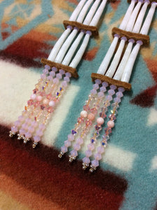 3-Tier Dentalium Earrings – Shimmery Shades of Rose –Oginiiwaanzo Es-Naabizhebizonan – Pink "Shell" Earrings