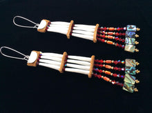 Load image into Gallery viewer, 2-Tier Dentalium Earrings w/Abalone &amp; Natural Spiny Oyster (Es-Naabishebizonan)