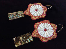 Load image into Gallery viewer, Beaded Turtle Dentalium Shell Earrings w/ Abalone Drop– Red &amp; Gold