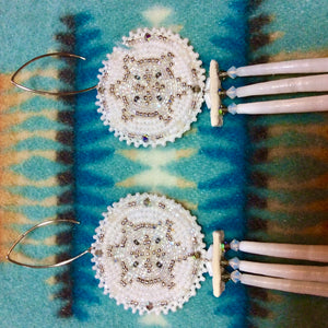 3-Tier Dentalim Earrings –  White Turtle  "Shell" Earrings - Waabishkaanzo Mikinaak Es-Naabishebizonan