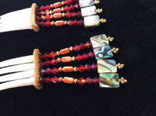 Load image into Gallery viewer, 2-Tier Dentalium Earrings w/Abalone &amp; Natural Spiny Oyster (Es-Naabishebizonan)