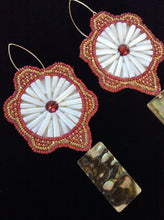 Load image into Gallery viewer, Beaded Turtle Dentalium Shell Earrings w/ Abalone Drop– Red &amp; Gold