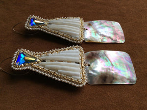 Tipi Style Dentalium Earrings w/Large Shell Drop (Bajiishka'ogaan Es-naabishebizonan)