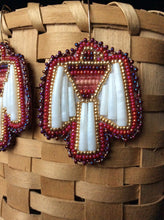 Load image into Gallery viewer, Dentalium Earrings – Thunderbird – Shaded of Red – Miskwaanzo Anamikii Es-Naabeshibizonan – Red Thunderbird Shell Earrings