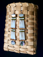 Load image into Gallery viewer, 2-Tier Dentalium Earrings w/Abalone Drops and Wampum