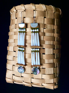 2-Tier Dentalium Earrings w/Abalone Drops and Wampum