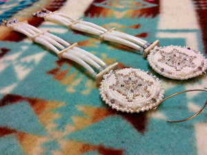 3-Tier Dentalim Earrings –  White Turtle  "Shell" Earrings - Waabishkaanzo Mikinaak Es-Naabishebizonan