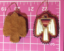 Load image into Gallery viewer, Dentalium Earrings – Thunderbird – Shaded of Red – Miskwaanzo Anamikii Es-Naabeshibizonan – Red Thunderbird Shell Earrings