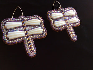 Dragonfly Dentalium Shell Earrings (Purple & Gold Dragonfly)