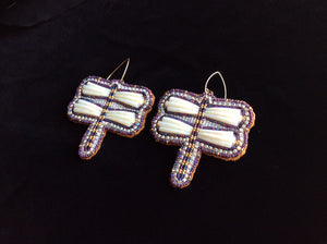 Dragonfly Dentalium Shell Earrings (Purple & Gold Dragonfly)