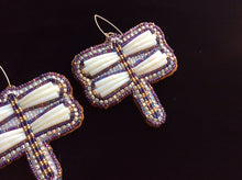 Load image into Gallery viewer, Dragonfly Dentalium Shell Earrings (Purple &amp; Gold Dragonfly)