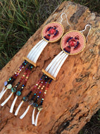 Red Thunderbird – Miskwaanzo Animikii Dentalium Shell Earrings