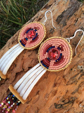 Load image into Gallery viewer, Red Thunderbird – Miskwaanzo Animikii Dentalium Shell Earrings