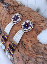 Load image into Gallery viewer, Purple Turtle - Miinaanzo Mikinaak - Dentalium and Abalone Earrings