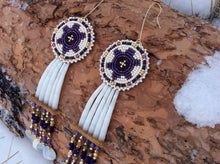 Load image into Gallery viewer, Purple Turtle - Miinaanzo Mikinaak - Dentalium and Abalone Earrings