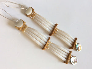 Shades of Gold Dentalium Earrings (Ozaawaa-zhooniyaawaanzo Es-Naabishebizonan - Gold Shell Earrings)