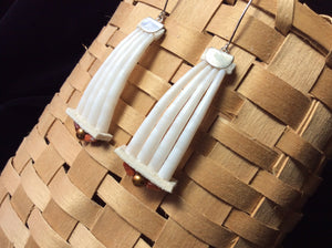 Dentalium Earrings with Spiny Oyster and Fresh Water Pearl Earrings – Es-Naabishebizonan – Shell Earrings