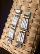 Load image into Gallery viewer, 2-Tier Dentalium Earrings w/Abalone Drops and Wampum