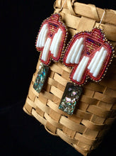 Load image into Gallery viewer, Dentalium Shell Earrings – Thunderbird – Shades of Red – Miskwaanzo Anamikii Es-Naabishebizonan