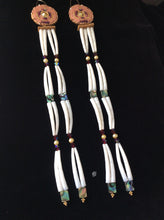 Load image into Gallery viewer, 4-tier Dentalium Earrings w/Beaded Thunderbird