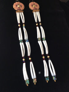 4-tier Dentalium Earrings w/Beaded Thunderbird