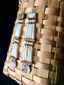 2-Tier Dentalium Earrings w/Abalone Drops and Wampum