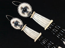 Load image into Gallery viewer, Dentalium Shell Earrings (Makade Animikii Es-Naabishebizonan – Black Thunderbird Shell Earrings)