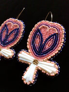 Dentalium Shell Earrings w/Floral Beaded Attachment (Mauve, Purple, Cobalt Blue, Gold)