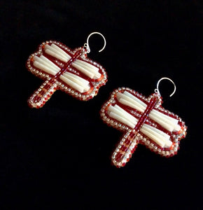 Ruby Red Dentalium Shell Dragonfly Earrings