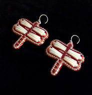 Ruby Red Dentalium Shell Dragonfly Earrings