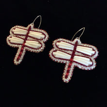 Load image into Gallery viewer, Dentalium Earrings – Dark Red Dragonfly Dentalium Shell Earrings