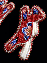 Load image into Gallery viewer, Red Horse Dentalium Earrings w/beaded floral images