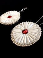 Elegantly Beautiful Dentalium Shell Earrings w/Red Crystal Center Piece, Native American Made, Circular Disk Dentalium Earrings