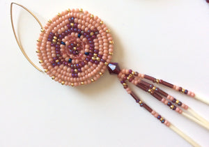 Dark Red Beaded Turtle Earrings with Porcupine Quills