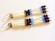 Dentalium Shell Earrings with Blue & Purple Bicone Beads, Native American Made