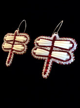 Load image into Gallery viewer, Dentalium Earrings – Dark Red Dragonfly Dentalium Shell Earrings