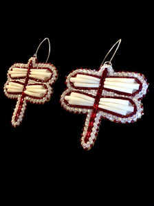 Dentalium Earrings – Dark Red Dragonfly Dentalium Shell Earrings