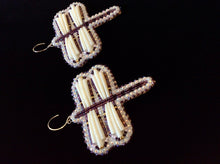 Load image into Gallery viewer, Purple and Gold Dentalium Shell Dragonfly Earrings