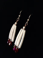 Dentalium Shell Earrings with Red Teardrop Crystals