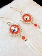 Dentalium Shell Earrings with Orange Medallion