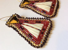 Load image into Gallery viewer, Dentalium Shell Earrings, Tipi Style, Shades of Red with Gold