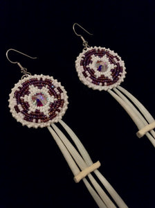 Sacred White Turtle Dentalium Earrings With Purple Background