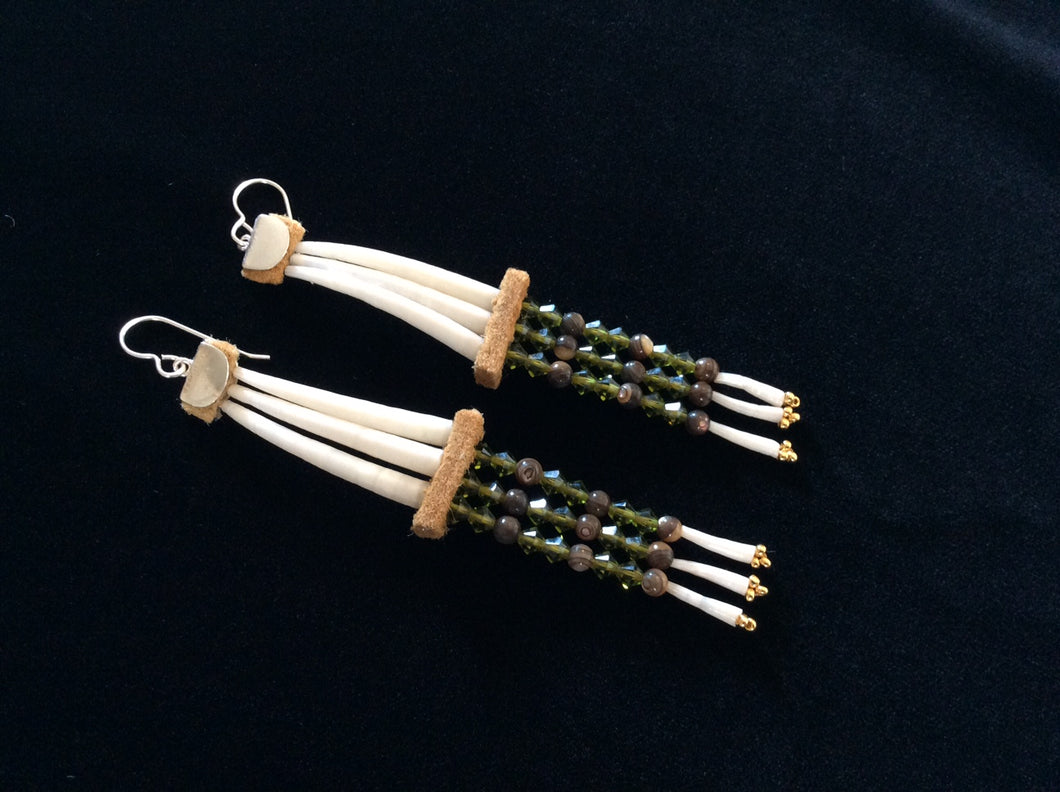 Green Dentalium Shell Earrings