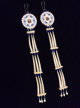 Load image into Gallery viewer, Sacred White Turtle Dentalium Shell Earrings with Blue Background