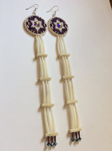 Load image into Gallery viewer, Sacred White Turtle Dentalium Earrings With Purple Background