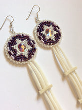 Load image into Gallery viewer, Sacred White Turtle Dentalium Earrings With Purple Background