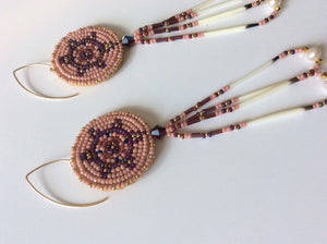 Dark Red Beaded Turtle Earrings with Porcupine Quills