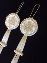 Load image into Gallery viewer, 4-Tier Dentalium Shell Earrings W/Beaded Turtle (Silver, White. &amp; Crystal Beads)